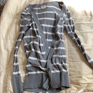 Grey and white striped cardigan
